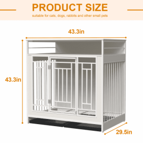 43.3 Inch Large Dog Kennel Furniture, Wooden Kennel With Divider